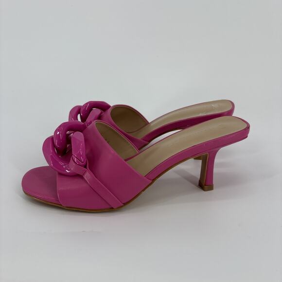 Rampage Shoes Womens Size 8.5 Pink Open Toe Heel Aubrie-22L Chain Slide Sandals - Picture 2 of 9